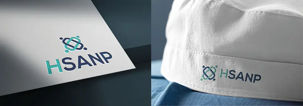 Identidade visual HSANP da Alef Design: a marca aplicada em apresentação e brinde corporativo